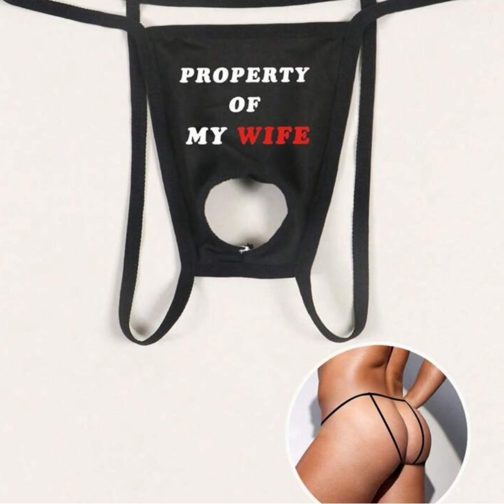 🪷 “Property of My Wife” Men’s Crotchless Novelty Black Underwear